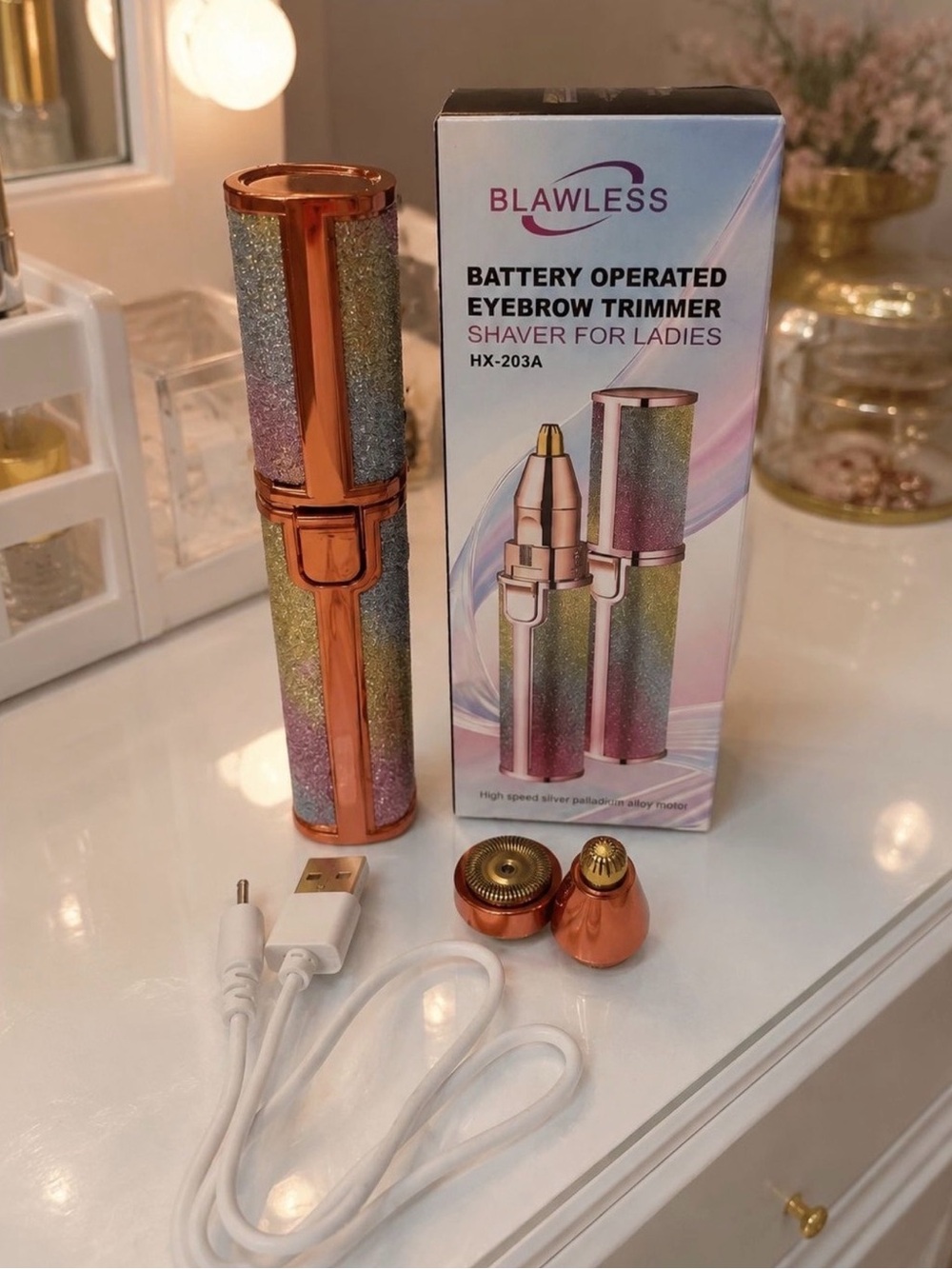 FLAWLESS Glitter Rose Gold Eyebrow Trimmer - Pink/Gold